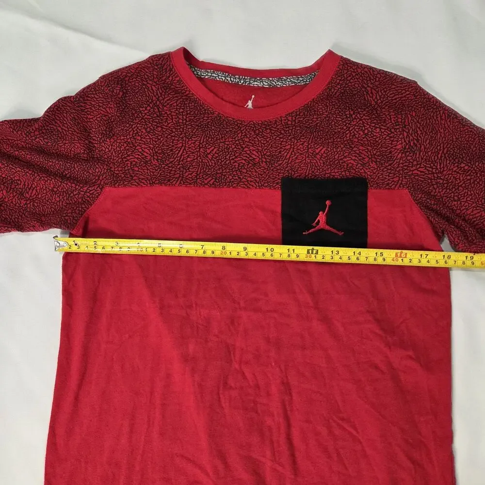 Jordan Elephant Print Block Crew Neck T-Shirt Men's Boys XL Red Black Pocket Tee